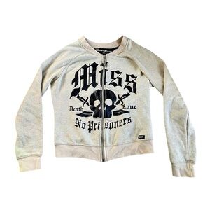 Miss Sixty No Prisoners Gray Zip-Up Jacket with Black Graphic Skull